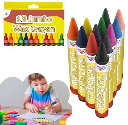 HOVUK 12Pcs Jumbo Wax Crayons for Toddlers - Safe, Non-Toxic, Easy Grip Crayons for Girls, Washable Colouring Set for Art, Crafts, Easter Basket Gifts and School Supplies