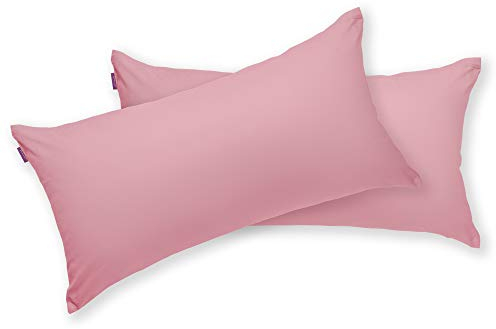 BRIELLE 2er Set 100% Baumwolle Kissenbezug 40 x 80 cm, Rosa - Renforcé, Kopfkissenbezug mit verdecktem Reißverschluss Kissenbezüge