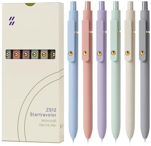 FIOVER Gel Pens, 6pcs 0.7mm Fine Point Black Ink, Quick Dry Smooth Writing Pens for Journaling, Nurse Aesthetic Cute Office School Supplies, Gifts for Women and Men (6Pcs Morandi-Black Ink)