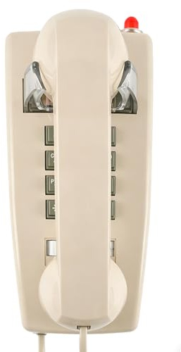 HTMengt Traditional Wall Phone Metal Bell,Classic 2554 Wall Telephone (Hearing Aid Compatible),Retro Wall Phone for Landline Visible Ringing Indicator, Old Wall Mount Telephone for Kitchen,Home,Beige