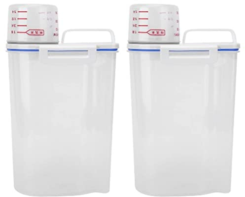 Beufee 2 PCS Rice Dry Food Storage Containers, 2kg / 4.4lb Airtight Dry Food Container Plastic Dispenser with Pouring Spout Measuring Cup Food Dispenser for Cereal Beans Flour Sugar