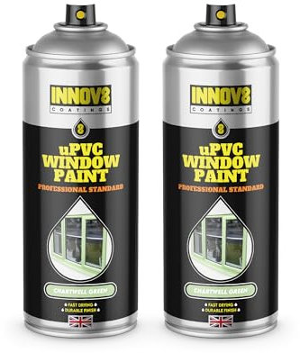 UPVC WINDOW SPRAY PAINT - DIY - NO PRIMER OR TOP COAT – 1 x 400 ml - Professional Standard - Fast Drying - CHARTWELL GREEN - Windows, Doors, Conservatories, Exterior & Interior - Satin Finish