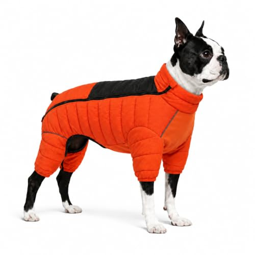 Lovelonglong Dog Coat Dog Warm Jacket, 4 Legs Covered Waterproof Windproof Reflective Warm Dog Vest, Zippered Adjustable Outdoor Dog Snow Jacket for Small Medium Large Dogs Orange L