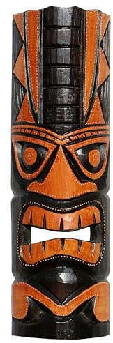 Wogeka - Colorida máscara de pared TIKI Maorí de 50 cm - en estilo de Nueva Zelanda de madera como idea de regalo para Navidad cumpleaños decoración - Tallado a mano de Bali (TIKIB11)