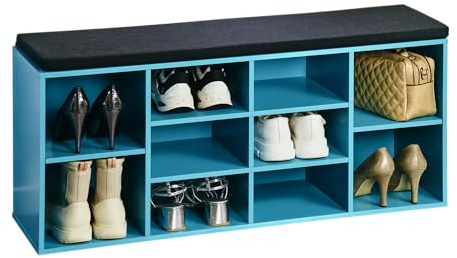 Kesper Zapatero con cojín de Asiento Fabricado en Madera aglomerada, 103,5 x 48 x 29,5 cm, Color Turquesa y Negro 15981 13