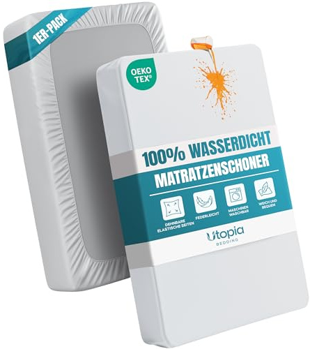 Utopia Bedding Wasserdichter Matratzenschoner, 200 x 200, für Matratzen bis zu 30 cm Höhe, Leichter und Weicher Jersey-Matratzenbezug mit Dehnbaren Seiten - weiß