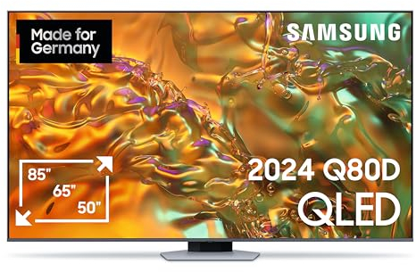 Samsung QLED 4K Q80D Fernseher 50 Zoll, TV mit Neural Quantum 4K AI Gen2 Prozessor, AI Upscaling, Direct Fully Array, Smart TV, KI, GQ50Q80DATXZG, Deutsches Modell