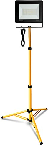 Daromigo Faretto LED da costruzione con treppiede, 100 W, luce bianca calda, 8500 lm, cavo da 1 m, lampada da lavoro 3000 K, impermeabile, IP66, altezza regolabile, girevole a 360 gradi (senza spina)