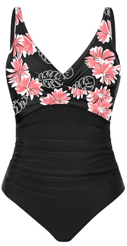 Tuopuda Costume Intero Donna Costume Contenitivo Modellante Pancia Piatta Costumi Curvy Swimsuit da Mare Swimwear Monokini con Spalline Regolabili, Nero-D, M