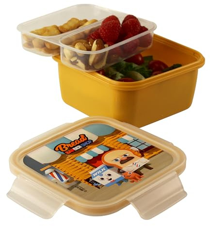 Snips Lunch Box Quadrato 0,8 L, Decoro Barbiere Pasticcere, Porta Pranzo con Coperchio, 4 Chiusure di Sicurezza, 15 x 15 x 7.5, Made in Italy