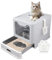 LEEJARD Katzenklo mit Deckel, ausziehbares Edelstahl Tablett und Katzenklo Schaufel, hop in Katzenklo XXL Katzentoilette geschlossen geräumig katzenklo groß für Katzen bis 15 kg, Leichtere Reinigung