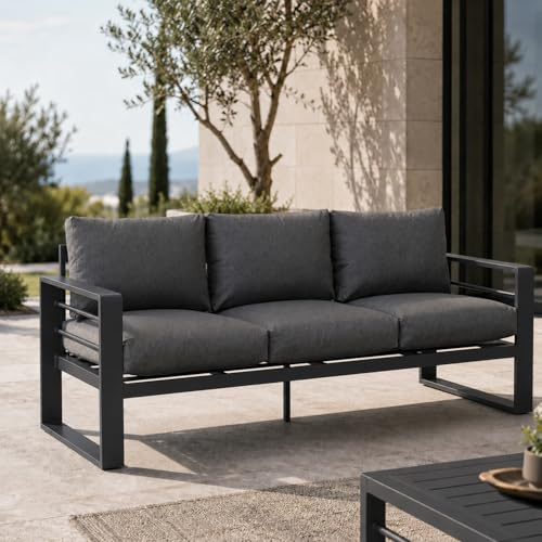 GOODS EMPORIUM Aluminium Garden Furniture 3 Seater Sofa, Outdoor Furniture, Conservatory Furniture (Dark Grey, 3 Seater Sofa)