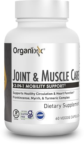 Organixx Joint & Muscle Care Organic Turmeric Supplement, 3-in-1 Frankincense, Turmeric and Myrrh Joint Health & Joint Support Supplement Body Care Capsules, Supports Swelling, Tension, 60 Capsules