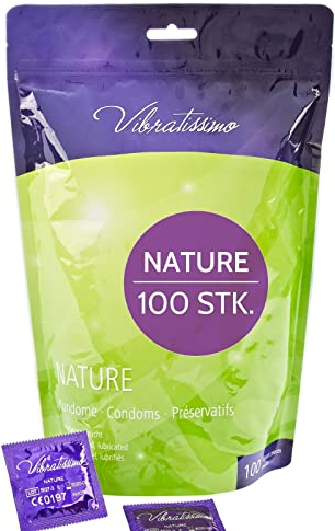 VIBRATISSIMO Kondome Nature 100er Pack I Premium Box extra feucht I für Men I dünne Wandstärke & Naturfarben I Verhütung Männer I b=53 mm