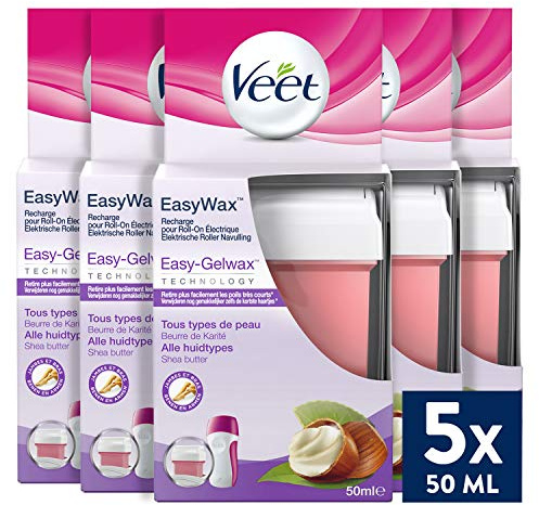 Veet EasyWax - Recharges de Cire Chaude Epilation - Bras & Jambes - Beurre de Karité (5 Recharges 50ml)
