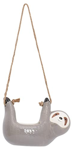 DOITOOOL Vasi da Appendere Balcone in Ceramica, Vaso Sospesi per Piante Esterno,Vasi Pensili di Fiori animali, Decorazione Vaso di Fiori del Giardino di Casa Grigio(Forma di bradipo) Grigio 16X8X11Cm