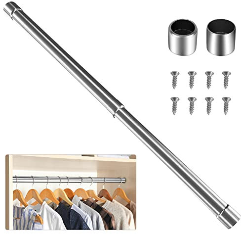 WAENLIR 31cm-52cm Extendable Stainless Steel Wardrobe Rail, Adjustable Clothes Rail Pole With End Sockets