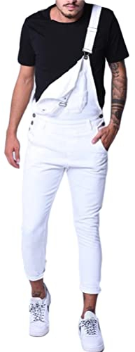 Onsoyours Herren Denim Latzhose Overalls Herren Jeans Latzanzug Loose Fit Cargo Workwear Strampler Overalls Retro Denim Bib Skinny Fit Streetwear Dungarees E Weiß M