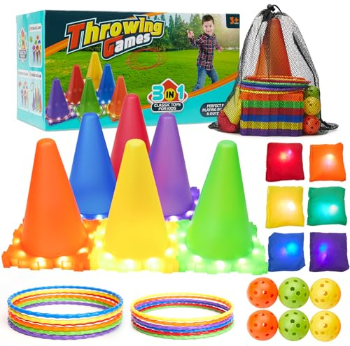 Outdoor Spiele für Kinder, Light Up Pylonen, Bean Bags, Ball, Ringe, Ostern Banner, Party Wurfspiel Garten Spiel Outdoor Spielzeug Geschenk für Kinder Draußen