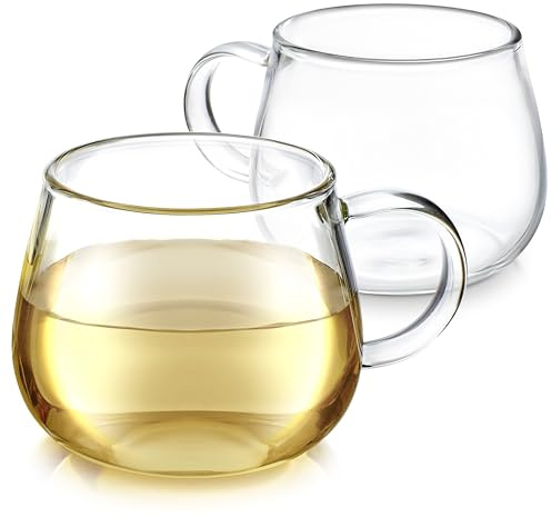 Teabloom Set of Two Premium Borosilicate Glass Tea Cups - 7 oz / 207 ml - Lead-Free, Stain-free and Microwave Safe - Blossoms Collection