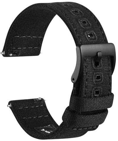WOCCI 22mm Bracelet de Montre, Tissu à Voile, Libération Rapide, Bande de Remplacement, Boucle Noire (Noir)
