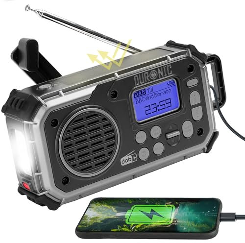 Duronic SDAB1 Portable DAB+ Radio Bluetooth DAB Radios Hand Crank Battery Solar Radio 4-Way Rechargeable Emergency Flashlight Digital FM Radios with SOS Alarm for Camping Hiking Outdoor