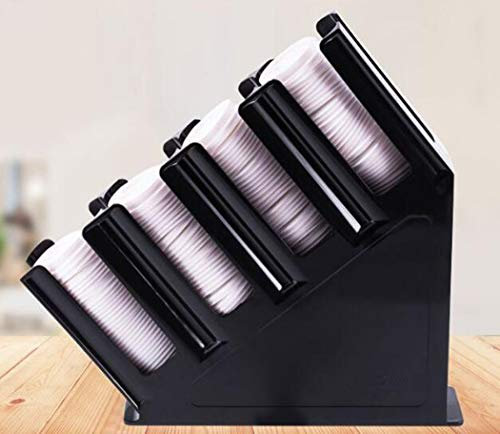 Dispensador de tazas de café desechable de 4 compartimentos para cafeterías y restaurantes, soporte para tazas y tapa de almacenamiento para tiendas de zumos y bufés (negro)
