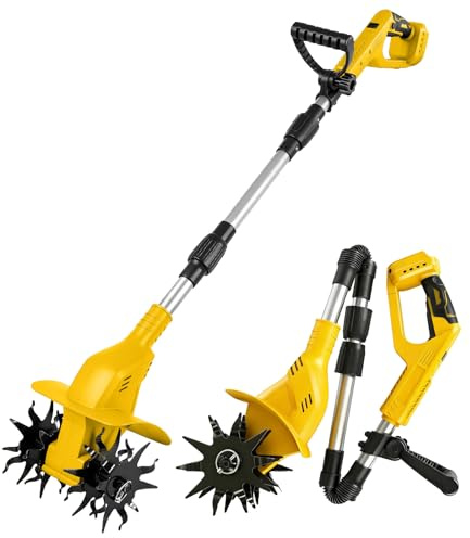 Cordless Garden Cultivator Compatible with Dewalt 20V Battery (No Battery), 500W Brushless Garden Rotavator with 16cm Tilling Depth and 20cm Tilling Width, Electric Tiller for Garden, Yard