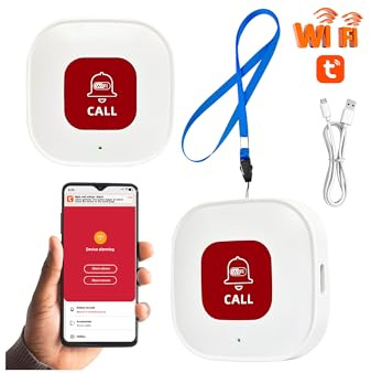 TUYA Personal Alarm for Elderly - WiFi SOS Button With Mobile APP Alert, 2.4GHz Wireless Caregiver Alert System, Rechargeable Fall Safety Device