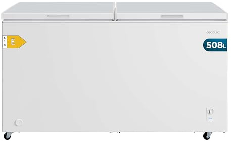 Cecotec Congelador Horizontal 508L Doble Puerta Bolero CoolMarket Chest Duo 508M White E. UltraContact D-Cool, Ruedas EasyMove, Dual Function, Puerta ZeroG (80º-30º), Dual Function, Doble Cesta