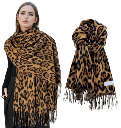 Foulard léopard 35x195cm, design à franges, doux et confortable, foulard, echarpes et foulards femme