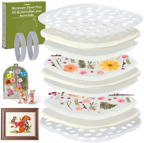 Caydo Microwave Flower Press Kit for Pressed Flower Art, 9 2 Layers Portable Quick & Easy Flower Pressing Kit with Resusable & Washable Cloth, Color Retention Flowers Preservation for Craft Projects