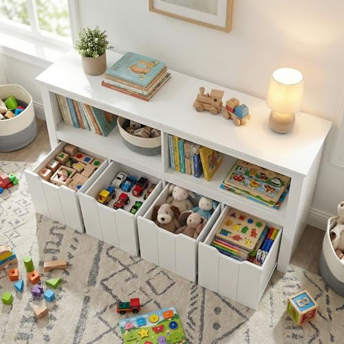 Étagère à jouets pour enfant avec boîtes, étagère pour chambre d'enfant, bibliothèque avec commode pour enfants, organisateur de jouets, blanche, armoire pour enfant avec 3 boîtes de rangement pour