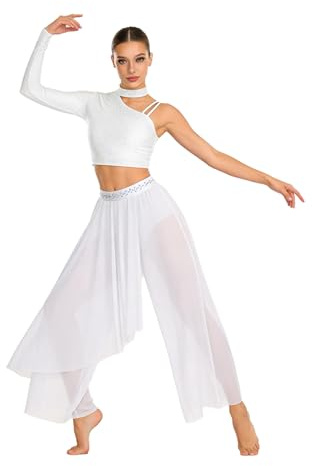 Nyeemya Vestido Baile Contemporáneo Mujer Traje Bailarina Ballet con Crop Top de Manga Larga y Pantalones Tul de Gimnasia Rítmica Vestido Danza del Vientre