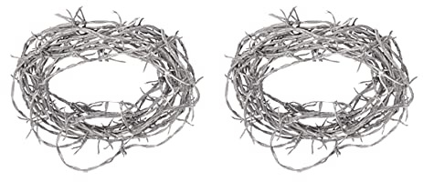 Beistle Silver Barbed Wire Garland 2-Count – 12 Ft Decorative Fabric Cord Props for Halloween Parties, Haunted Houses, Zombie Zones, Jailhouse Scenes, Dungeon Decor and Western-Themed Events