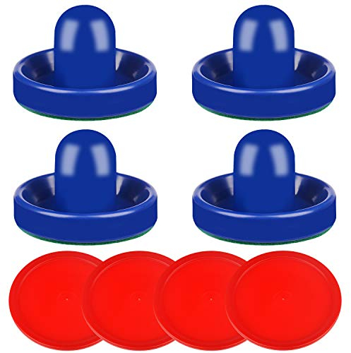 ONE250 Air Hockey Pushers und Red Air Hockey Pucks Torgriffe Paddel Zubehör für Spieltische (4 Striker, 4 Puck Pack), blau