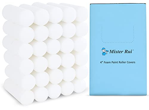 Mister Rui Foam Paint Roller, Sponge Paint Roller Sleeve, High Density Foam, for Home Painting and Decorating, 4 Double-Rounded Design (110MM), Pack of 30