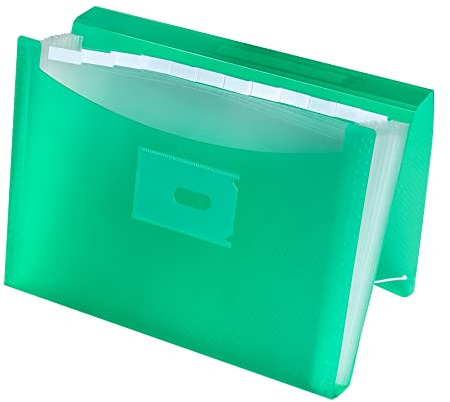 Oxford, Raccoglitore a fisarmonica A4+, coperchio in plastica traslucida, 13 tasche, colore verde