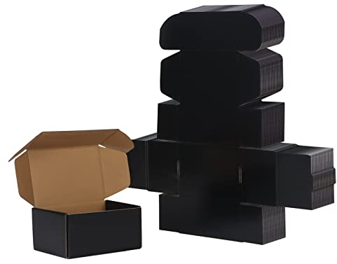 EXYGLO 6x4x3 inch Cardboard Postal Boxes 25 Pack, 152x102x76 mm Black Gift Boxes for Packaging, Small Shipping Box Mailers for Posting Mailing Small Business