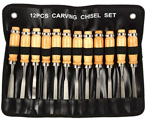 12 piezas de herramienta de talla, juego de 12 en 1 de escoplo con hoja hueca, cuchillo de talla de madera de tilo para esculpir, tallado manual de madera, juego de cincel para trabajar la madera