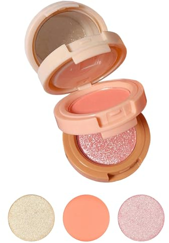 3 Farben Blush Highlights Contouring Kit, Highlighter Kontur Blush 3-in-1 Make-up Palette, Leichtgewicht Zartes Einfach zu Bedienen (01)