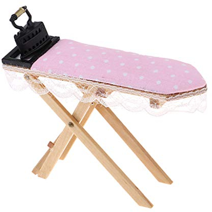 Paowsietiviity Dollhouse Miniature Laundry Furniture Pink Lace Ironing Board with Iron Accs