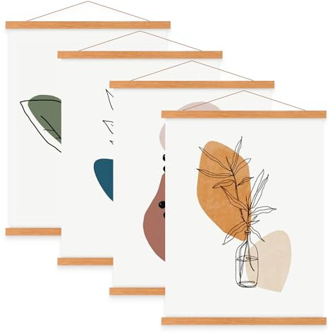 Sanauto Set of 4 A3 Poster Strips, Poster Rail, Magnetic Wooden Poster Hanger, Frame Strips, Picture Frame, 30 x 40 cm, 30 x 45 cm (30 cm, Teak, 4 Packs)