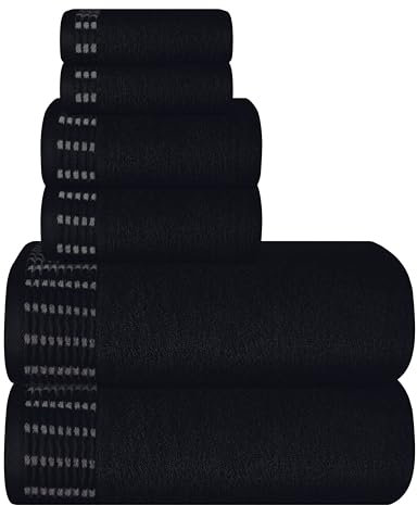 MALLONI HOME Ultra Soft 6er-Pack Baumwoll-Handtuch-Set, enthält 2 übergroße Badetücher 70 x 140 cm, 2 Handtücher 40 x 60 cm und 2 Waschbetten 30 x 30 cm, Schwarz