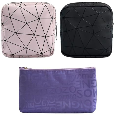 Lot de 3 sacs de rangement pour serviettes hygiéniques, porte-serviettes hygiéniques portables, sacs menstruels féminins, sacs de rangement pour serviettes hygiéniques avec fermeture éclair, sacs