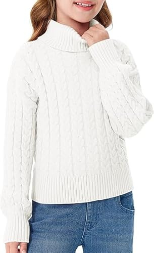 Haloumoning Jersey para Niñas con Cuello Redondo de Manga Larga, Jersey Suelto Casual para Niños, Otoño Invierno, Blanco, 12-14 años