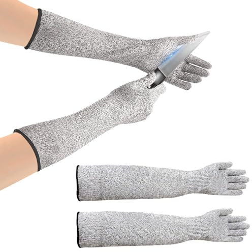 equlup 45cm/17,71po Gants Résistants aux Coupures, Manchons de Protection pour Bras Anti-abrasion Anti-rayures Anti-morsures Gants Longs Gants de Sécurité Anti-coupures pour Unisexe (2 Paire)