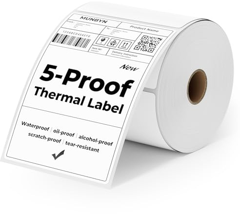 MUNBYN Lot de 380 Étiquettes d'expédition Thermiques 4XL - 10 x 15 cm, Etiquette Thermique Adresse Autocollantes Résistant aux rayures, à l'eau, à la saleté, à la poussière et à la graisse, Blanc