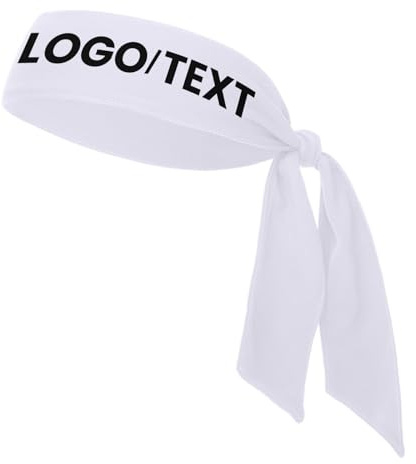 GOGO Custom Tie Back Headband, White Personalized Adjustable Sweatband Sport Headbands for Running Tennis