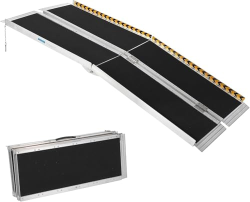 5 Feet Portable Wheelchair Ramp 600LBS Capacity, Portable Aluminum Mobility Ramp with Non-Skid Surface, Transition Plate, Reflective Strips,Lightweight, Compact, Side Loading Access